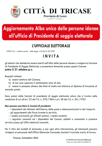 AGGIORNAMENTO ALBO UNICO DELLE PERSONE IDONEE ALL'UFFICIO DI PRESIDENTE DI SE...